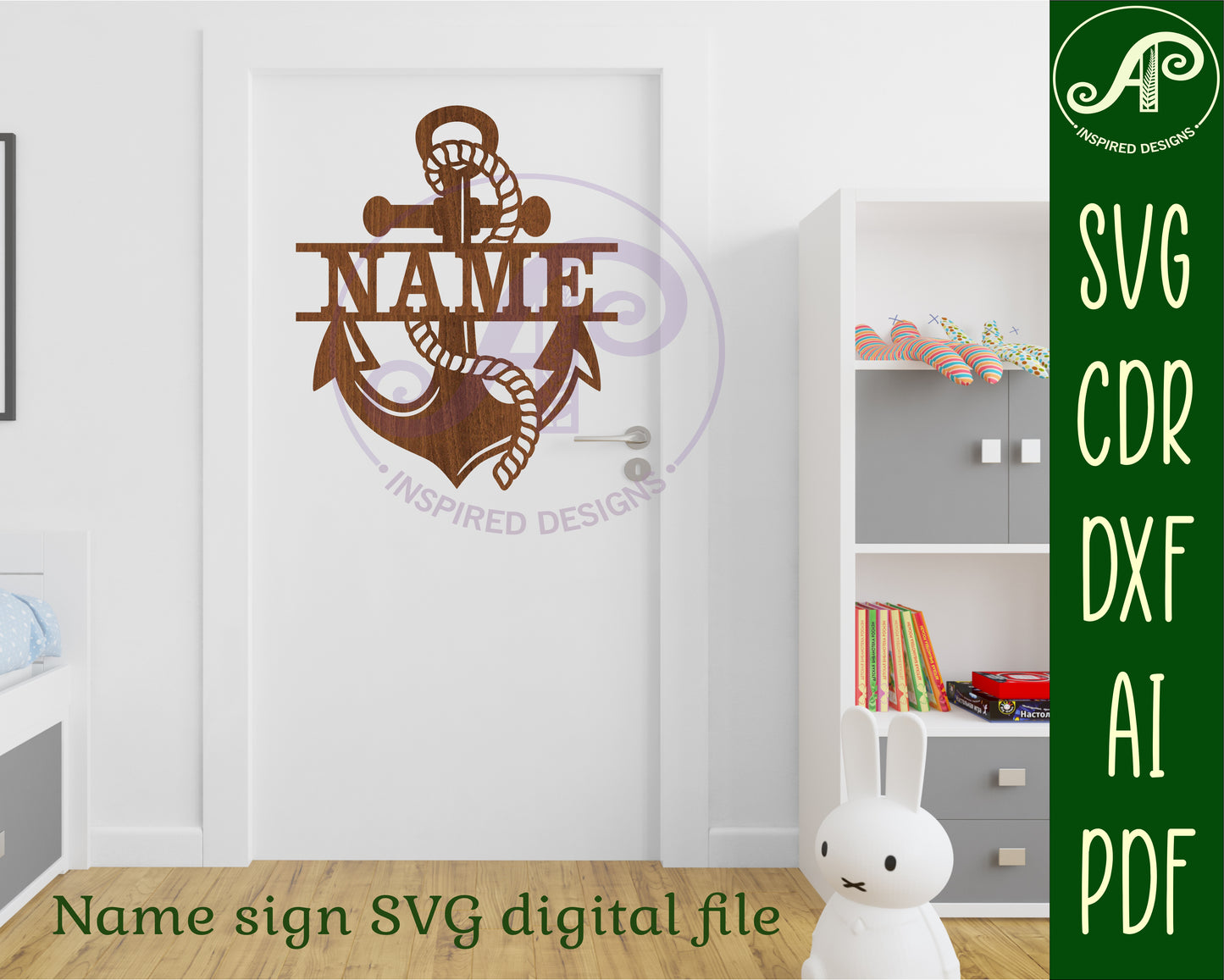 Anchor two layer shape name sign design 2 SVG / DXF / AI / PDF / CDR