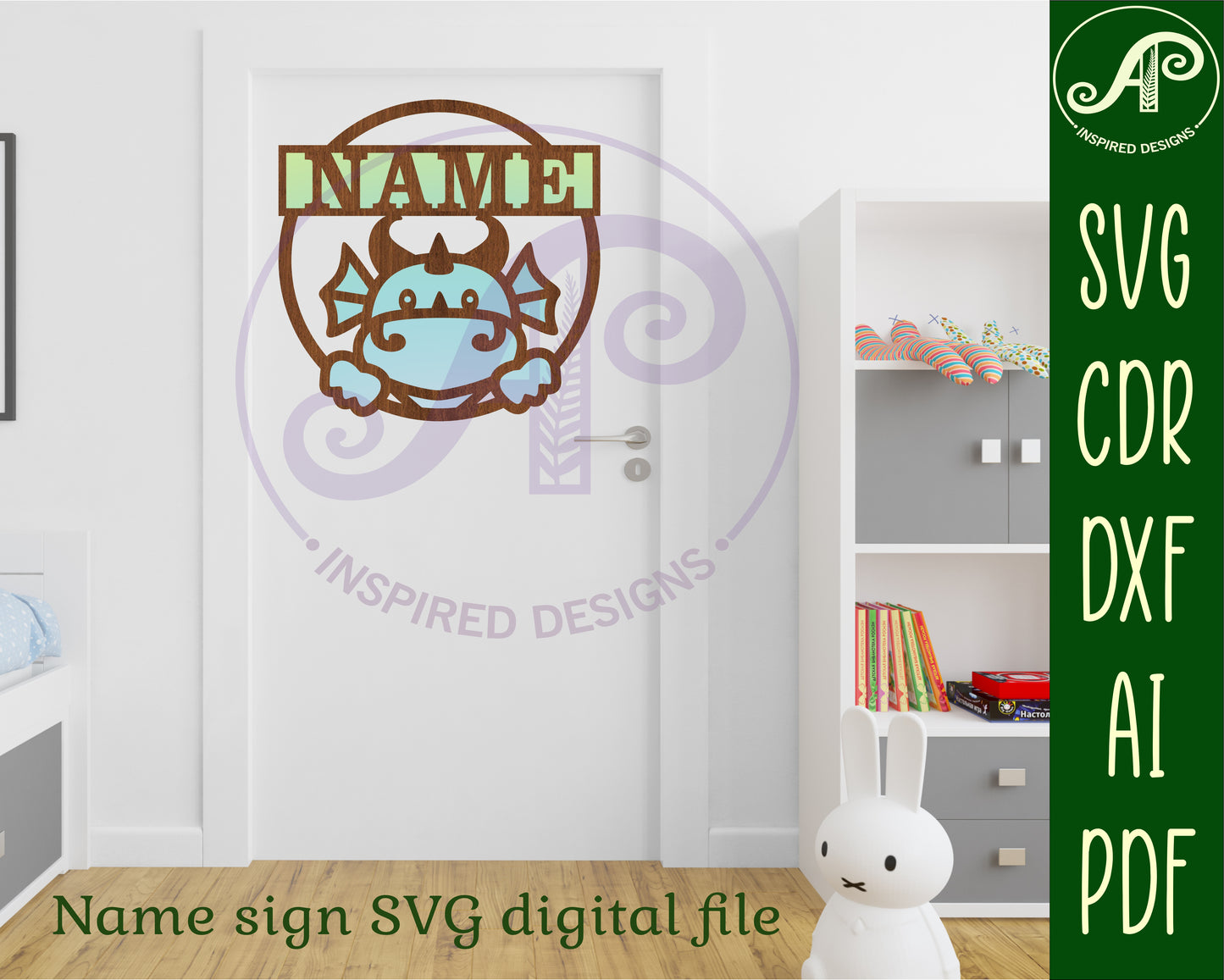 Dragon single name wall sign. SVG / DXF / AI / PDF / CDR