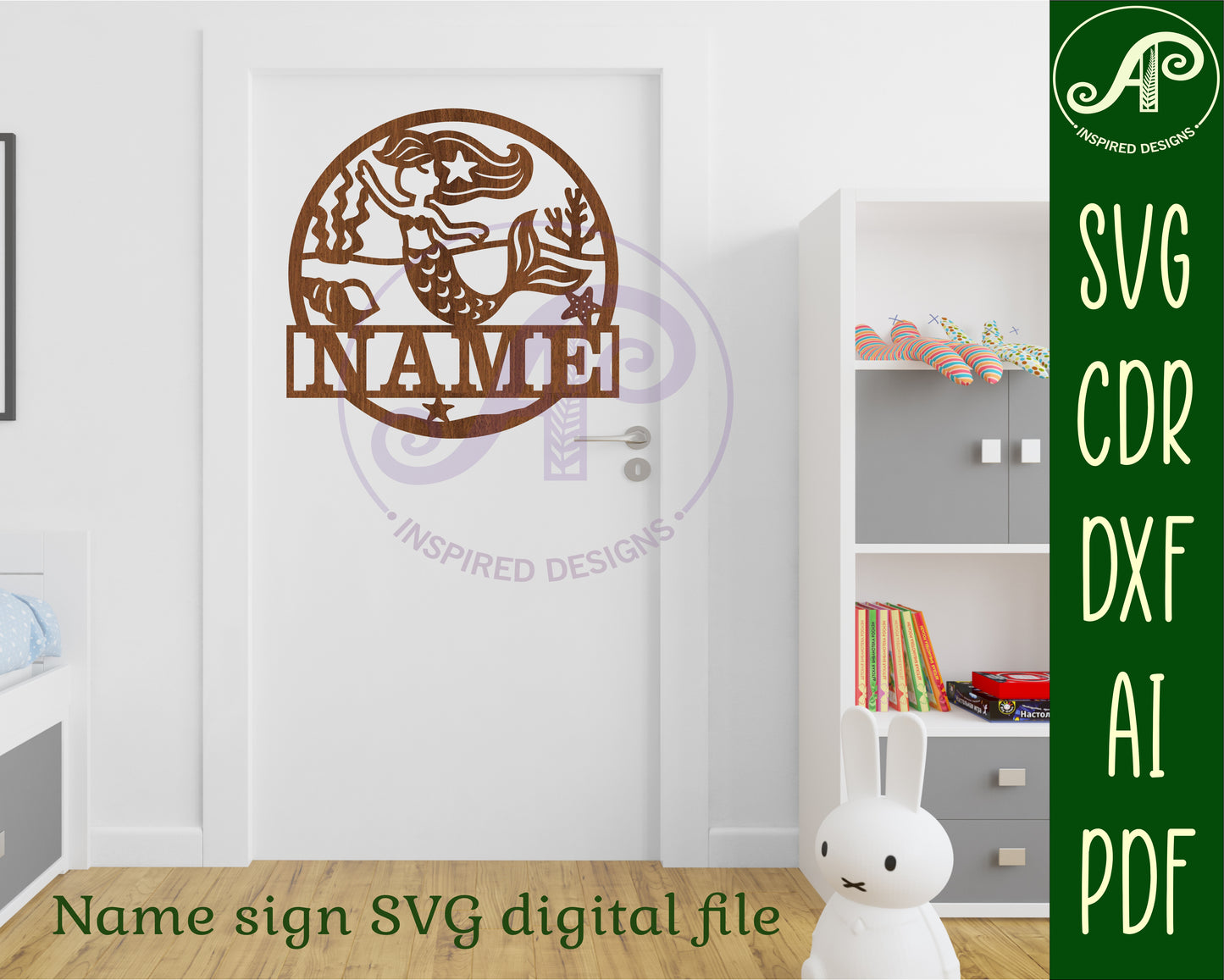 Mermaid name wall sign. SVG / DXF / AI / PDF / CDR