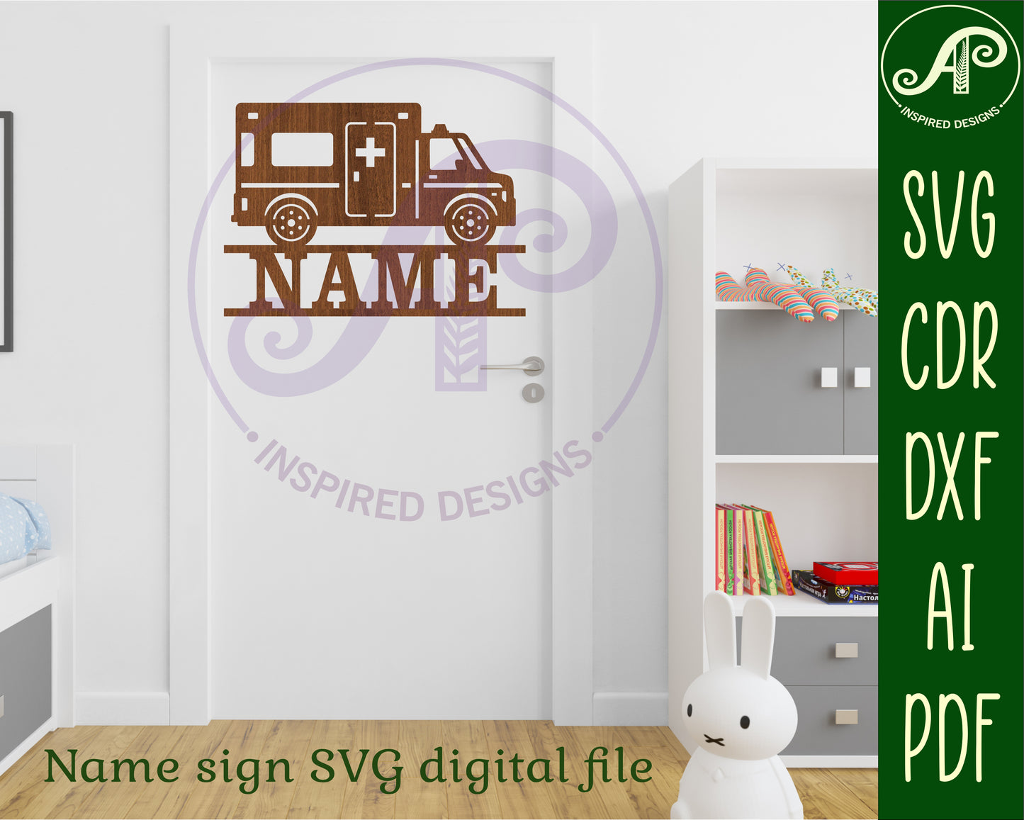 Ambulance design shape name sign SVG / DXF / AI / PDF / CDR