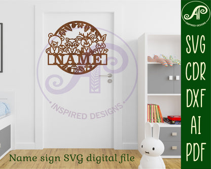 Cute woodland name wall sign. SVG / DXF / AI / PDF / CDR