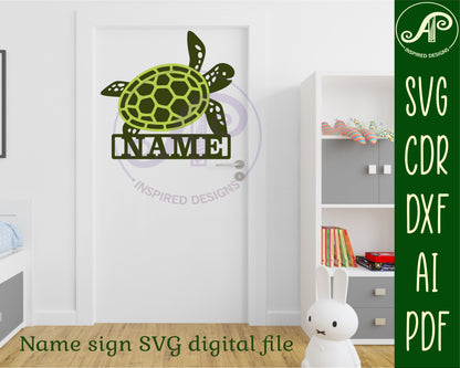 Turtle two layered design shape name sign SVG / DXF / AI / PDF / CDR