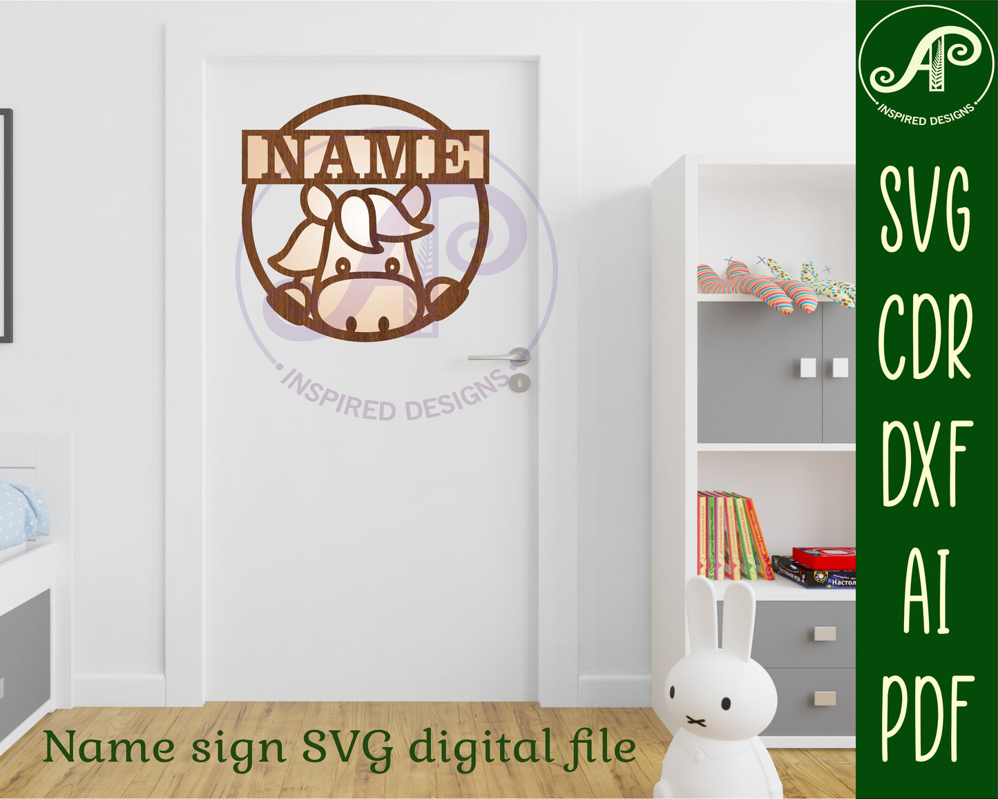 Horse single name wall sign. SVG / DXF / AI / PDF / CDR