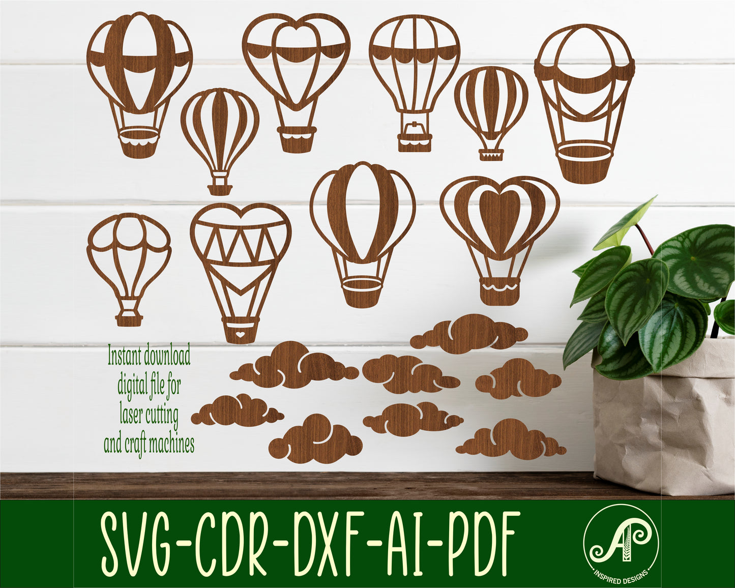 Hot air balloons designs, 10 silhouette shapes