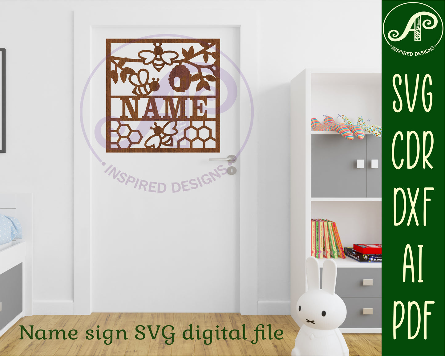 Bee name wall sign. SVG / DXF / AI / PDF / CDR