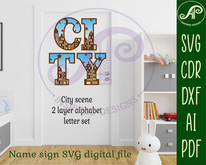 City alphabet letter set. 51 letter options