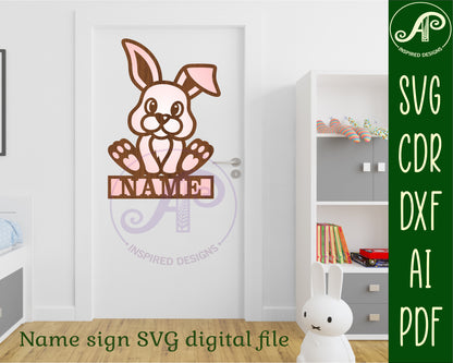 Cute bunny shape name sign SVG / DXF / AI / PDF / CDR