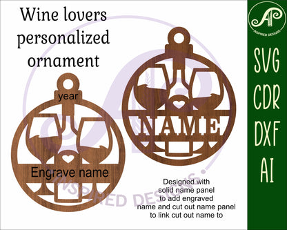 Wine lovers Christmas Ornament SVG laser cut files