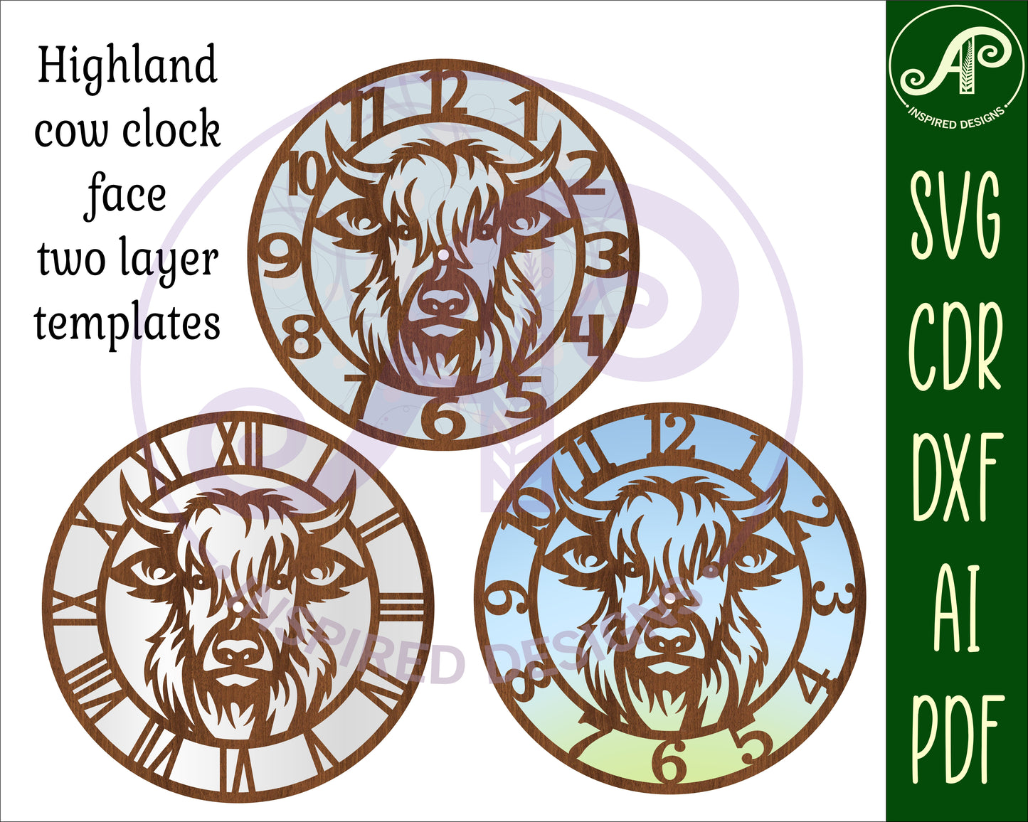 Highland cow clock template design