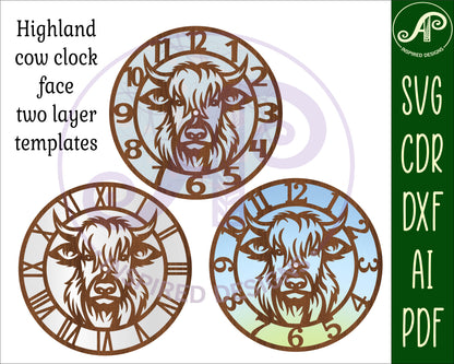 Highland cow clock template design