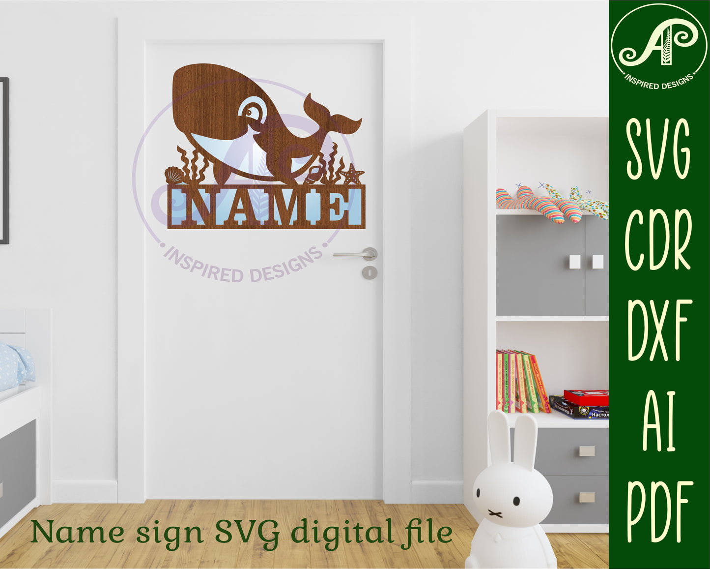 Cute Whale shape name sign SVG / DXF / AI / PDF / CDR