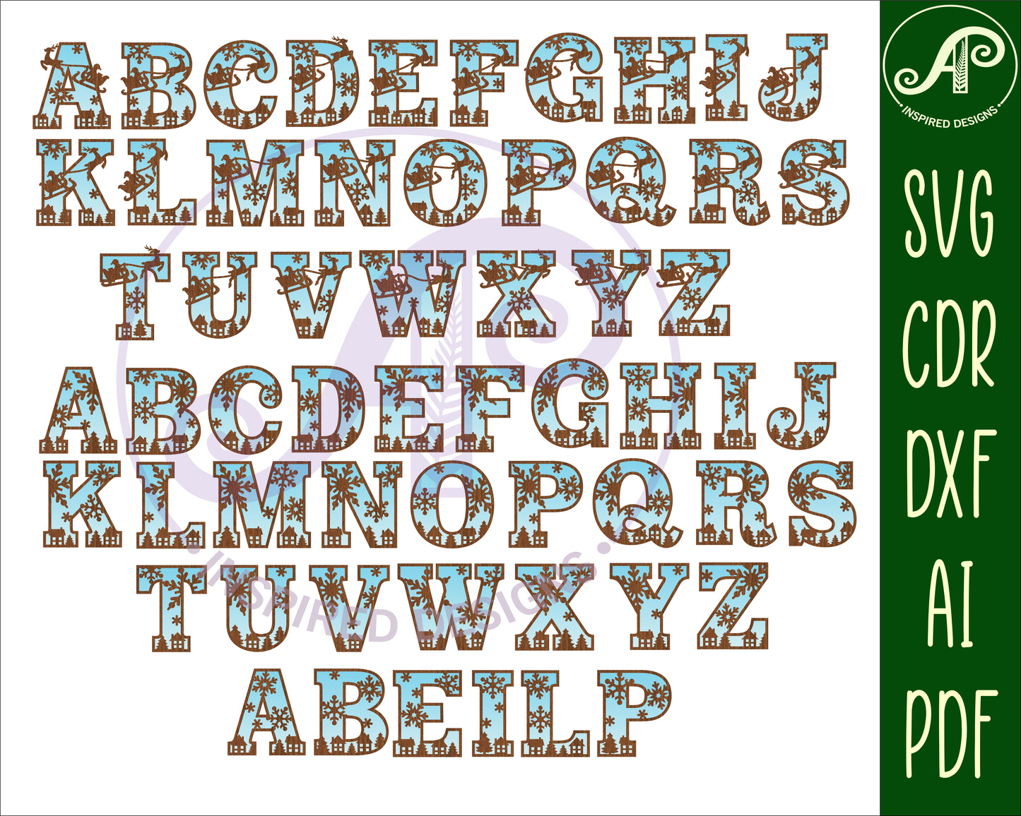 Christmas alphabet letter set. 58 letter options