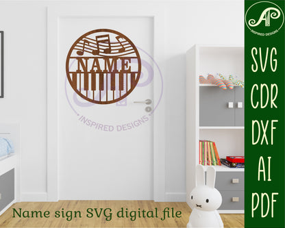 Music piano name wall sign. SVG / DXF / AI / PDF / CDR