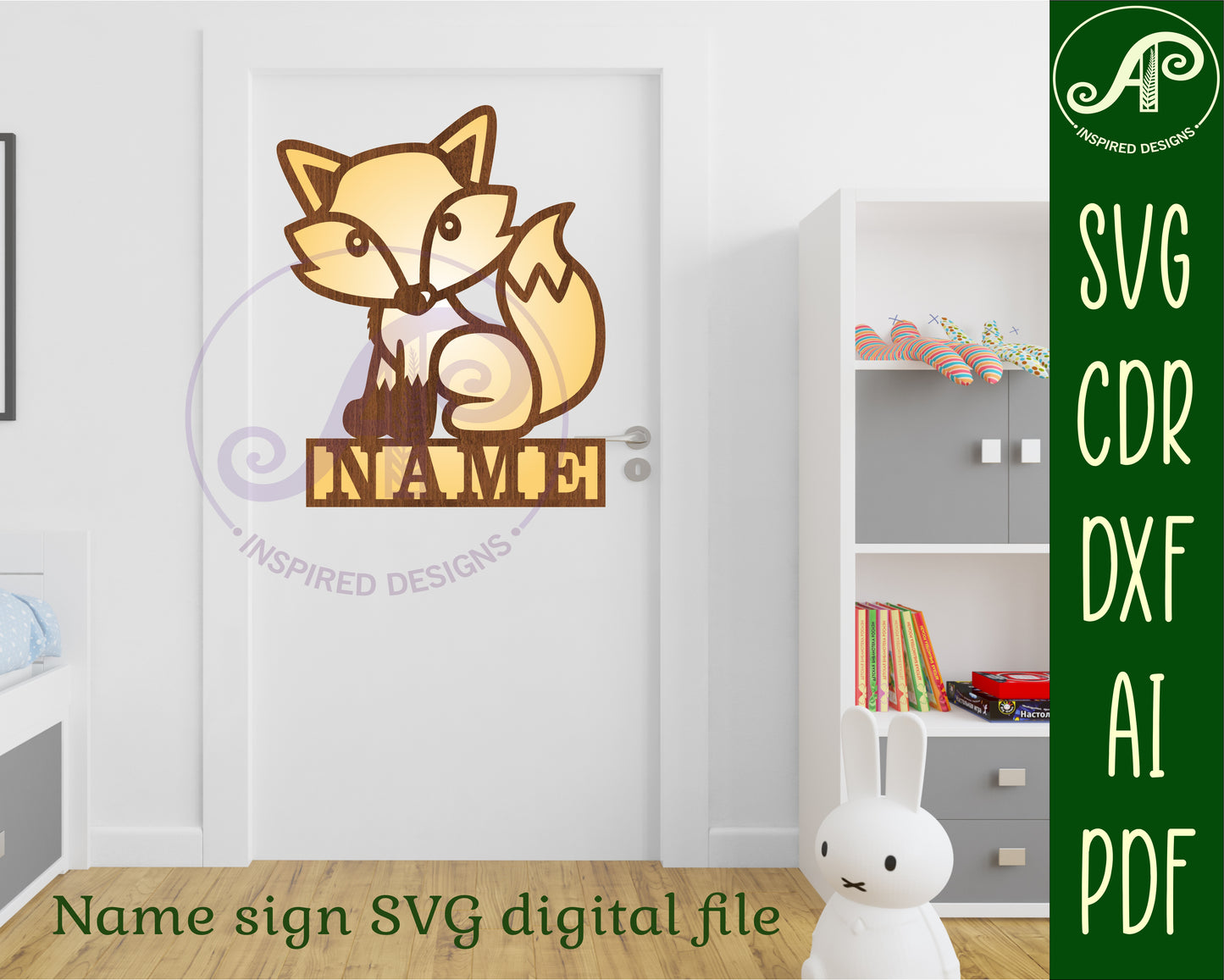 Cute Fox shape name sign SVG / DXF / AI / PDF / CDR