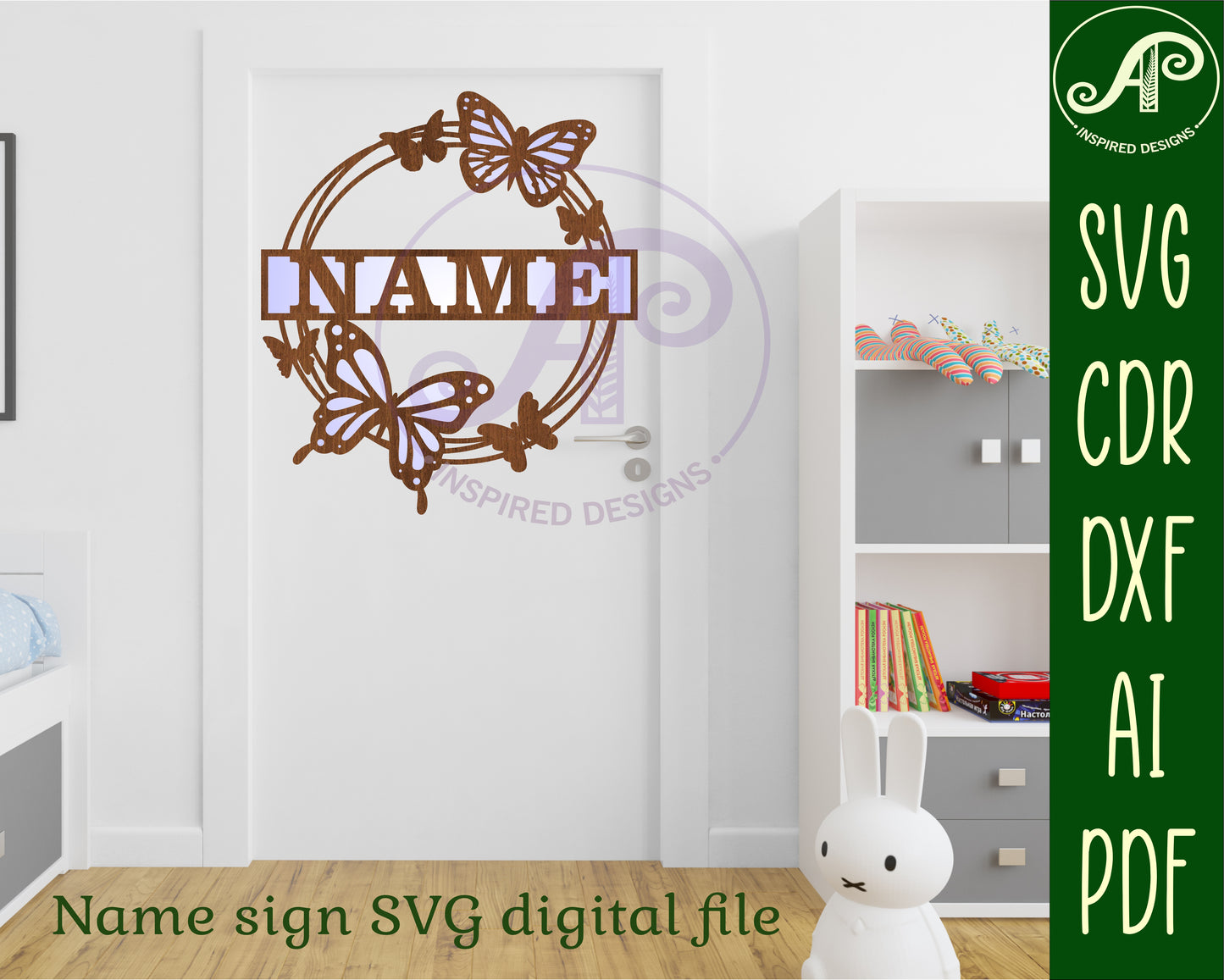 Butterfly wreath shape name sign SVG / DXF / AI / PDF / CDR