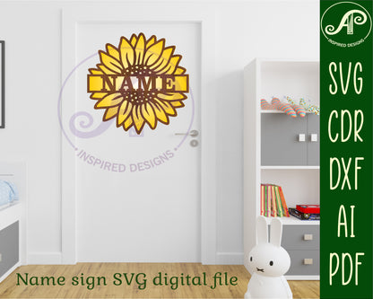 Sunflower two layer name sign SVG / DXF / AI / PDF / CDR