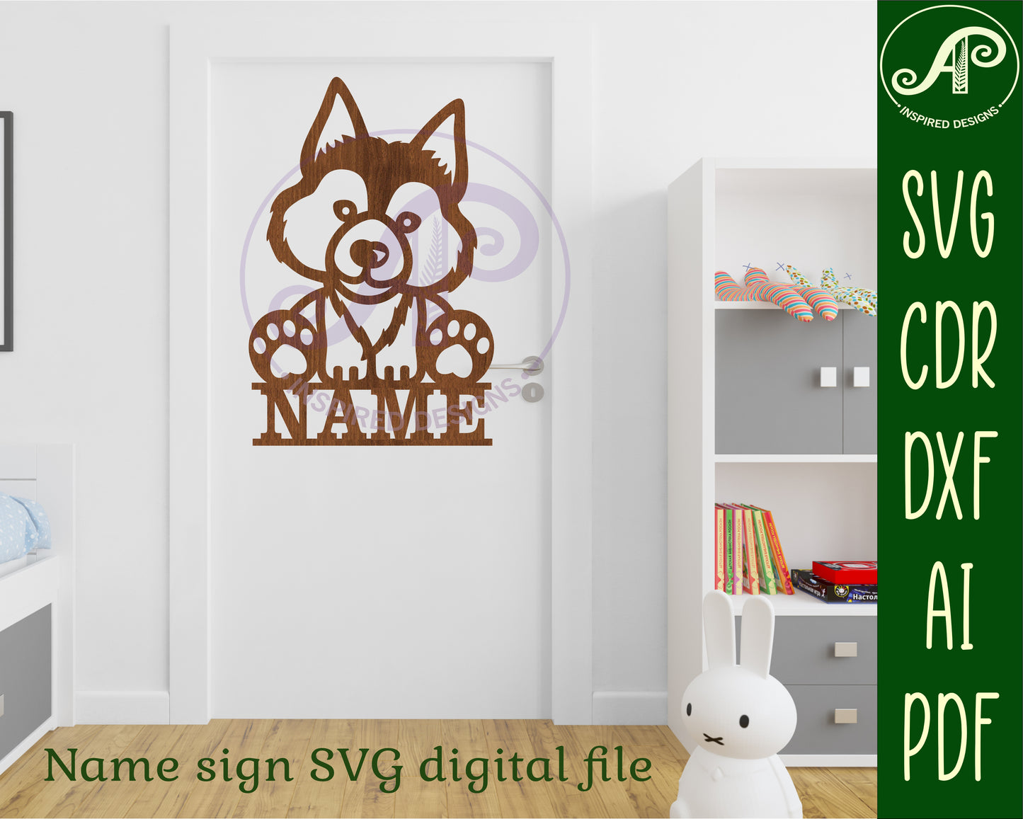 Cute Wolf shape name sign SVG / DXF / AI / PDF / CDR