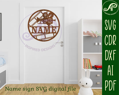 Movie themed name wall sign. SVG / DXF / AI / PDF / CDR