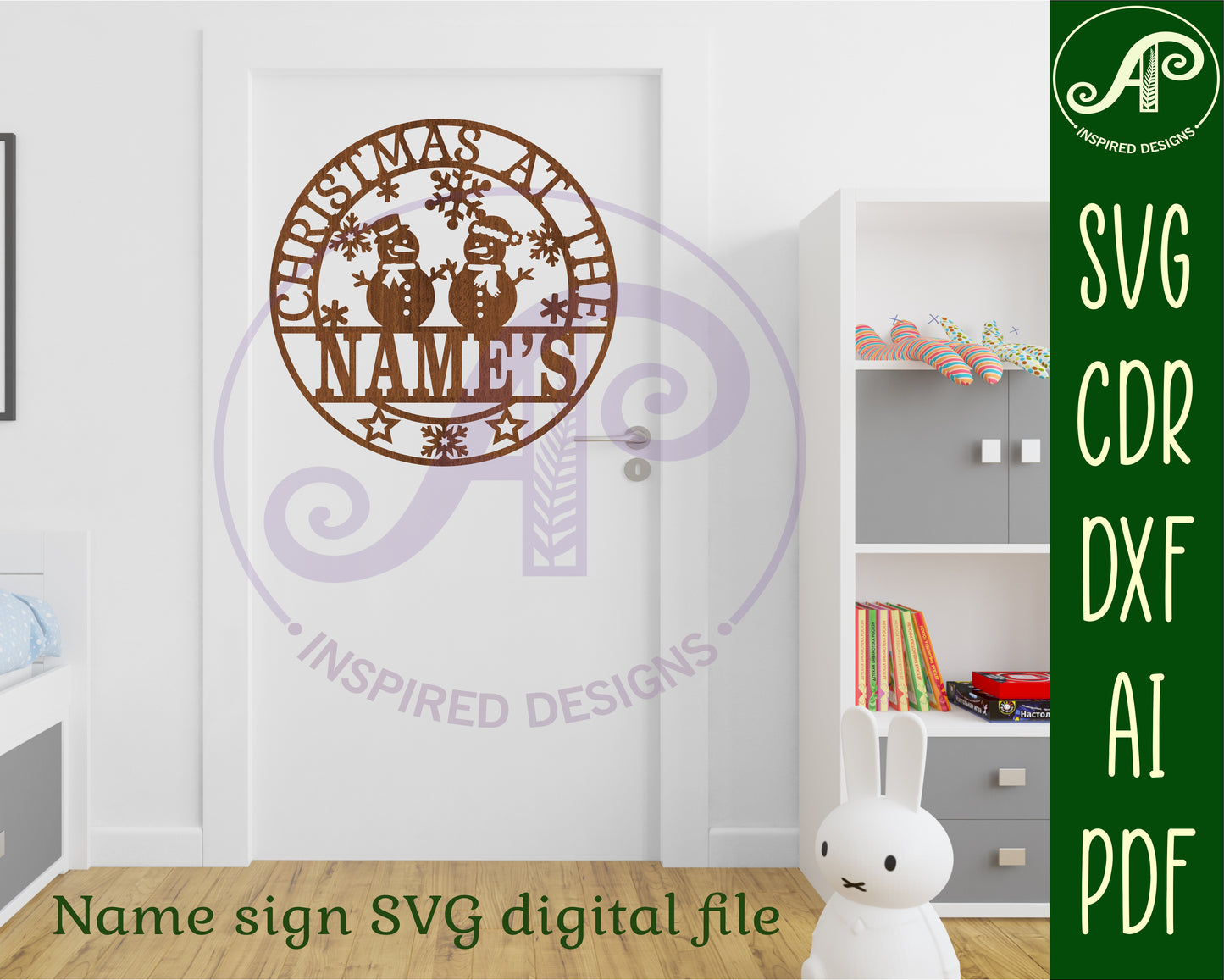 Christmas name wall sign - Snowman. SVG / DXF / AI / PDF / CDR