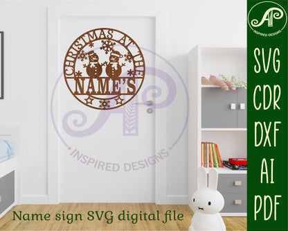 Christmas name wall sign - Snowman. SVG / DXF / AI / PDF / CDR