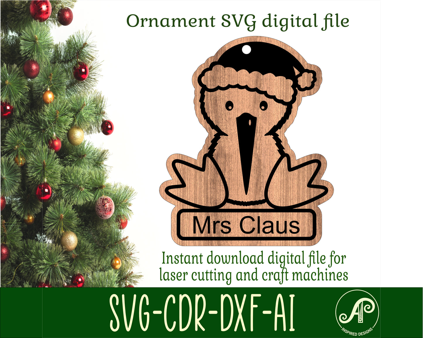 Kiwi engraved ornament design SVG / DXF / AI