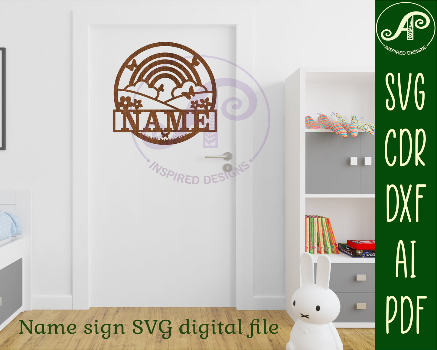 Rainbow name wall sign. SVG / DXF / AI / PDF / CDR