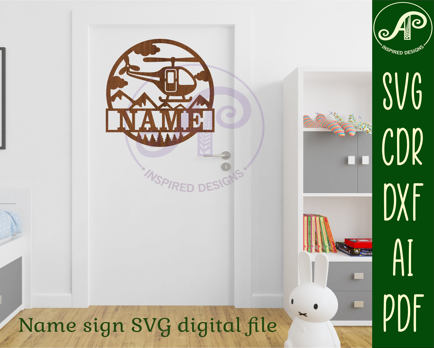 Helicopter name wall sign. SVG / DXF / AI / PDF / CDR