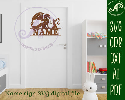 Dragon and fairy name sign SVG / DXF / AI / PDF / CDR