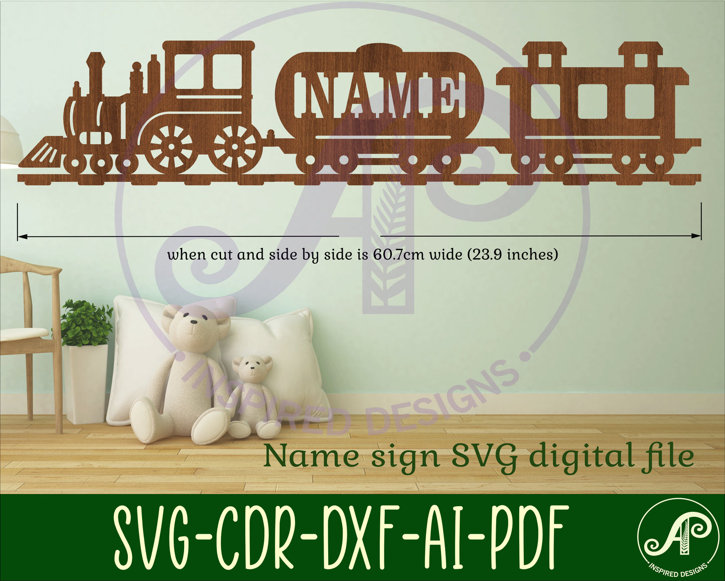 Train 3 part name wall sign. SVG / DXF / AI / PDF / CDR