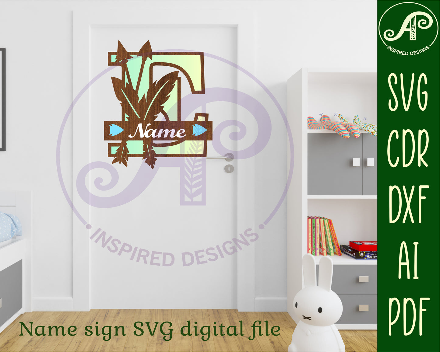 Feather layered monogram sign SVG / DXF / AI / PDF / CDR