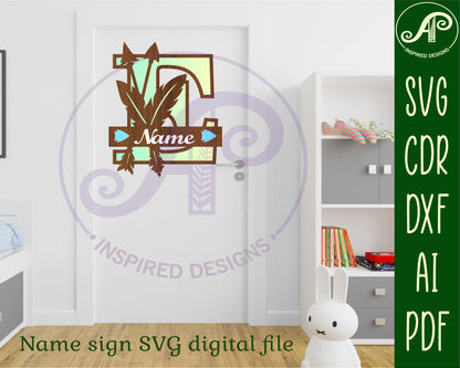 Feather layered monogram sign SVG / DXF / AI / PDF / CDR