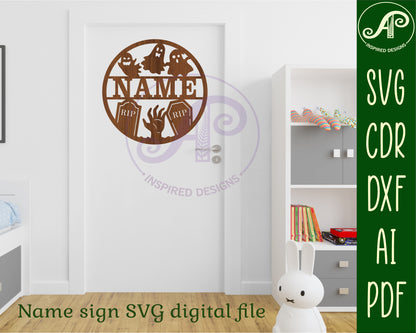 Ghosts and graves name wall sign. SVG / DXF / AI / PDF / CDR