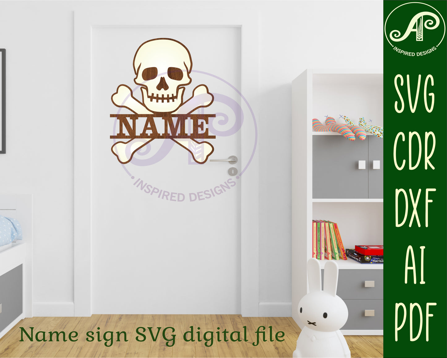 Skull and bones two layer shape name sign design 2 SVG / DXF / AI / PDF / CDR