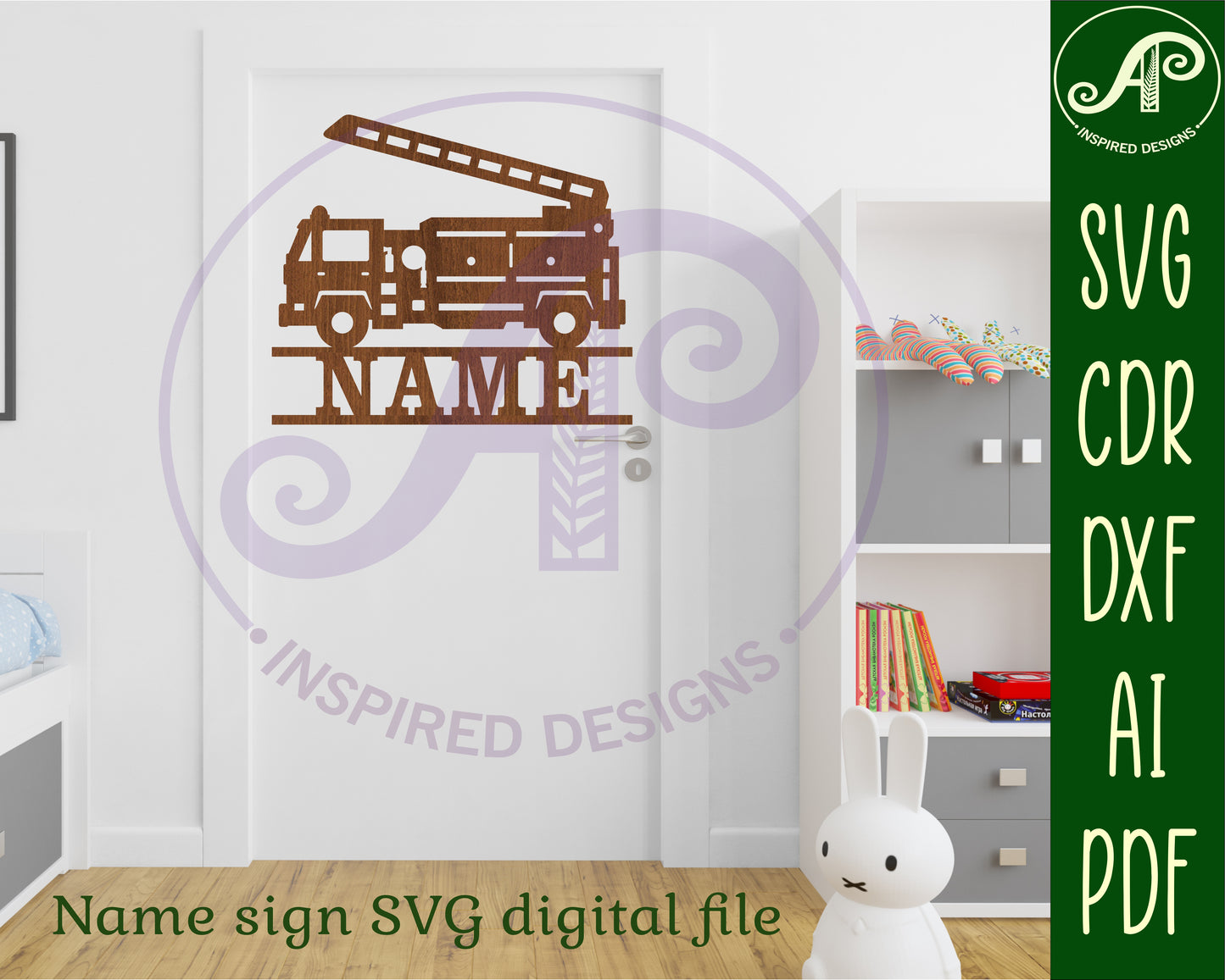 Firetruck shape name sign SVG / DXF / AI / PDF / CDR