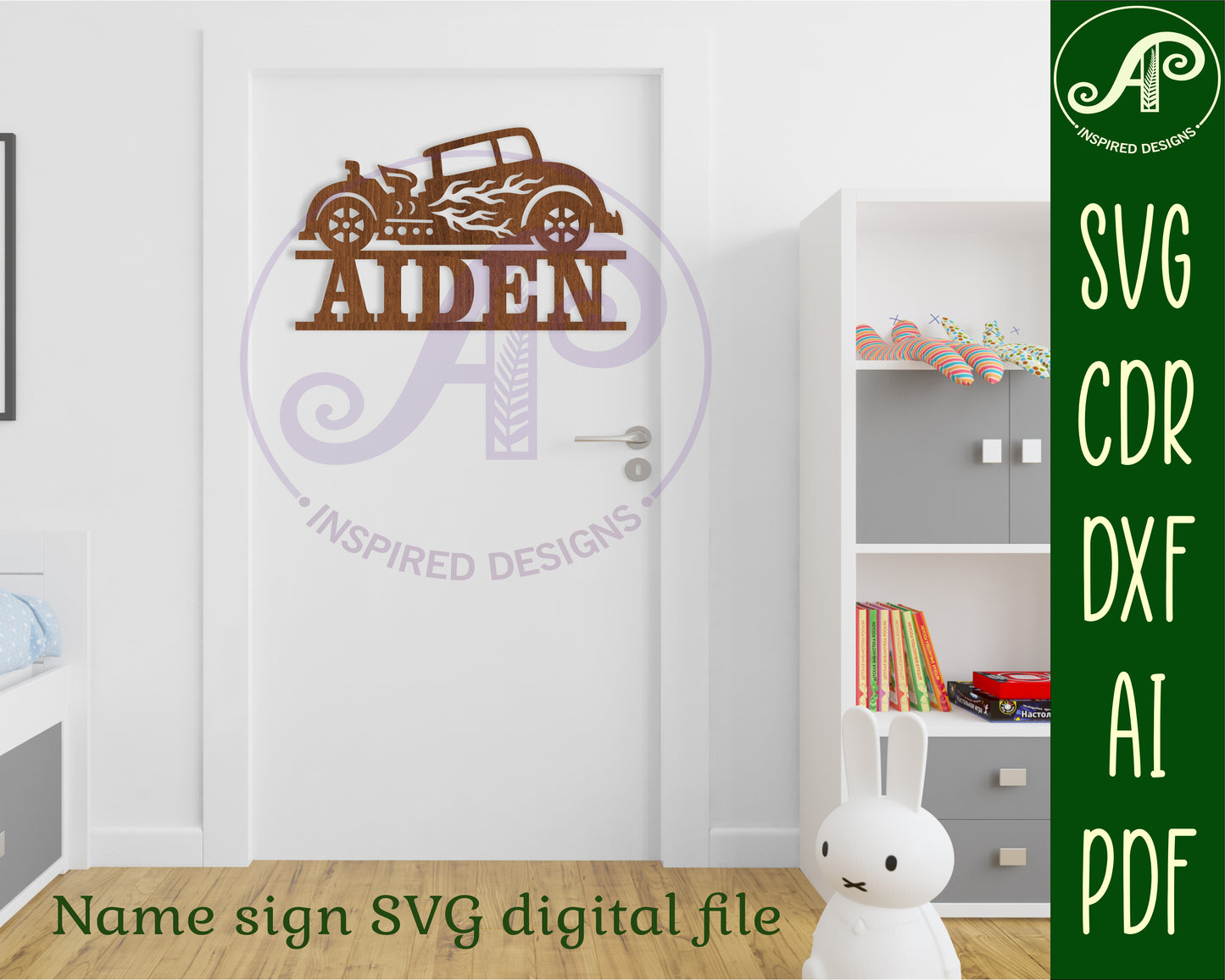 Hot rod car shape name sign SVG / DXF / AI / PDF / CDR