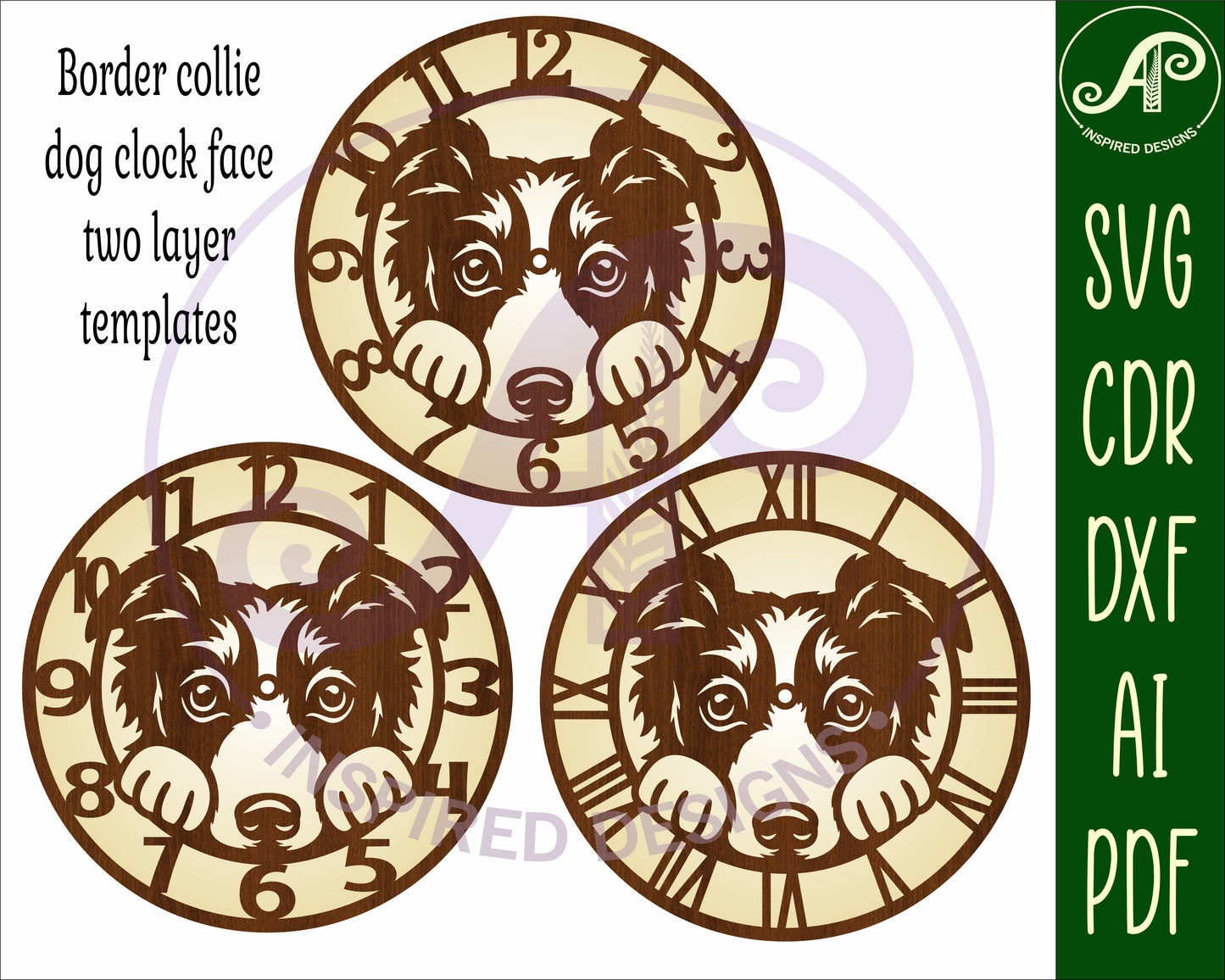 Border Collie dog wall clock template design