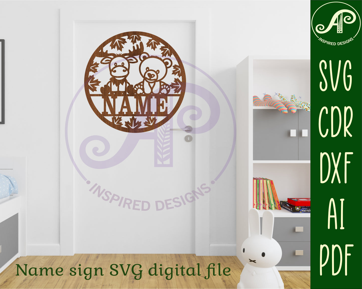 Cute moose and bear name wall sign. SVG / DXF / AI / PDF / CDR