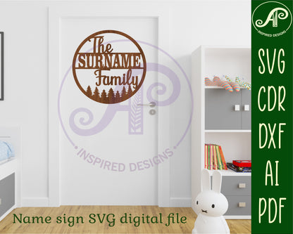 Family forest surname wall sign. SVG / DXF / AI / PDF / CDR