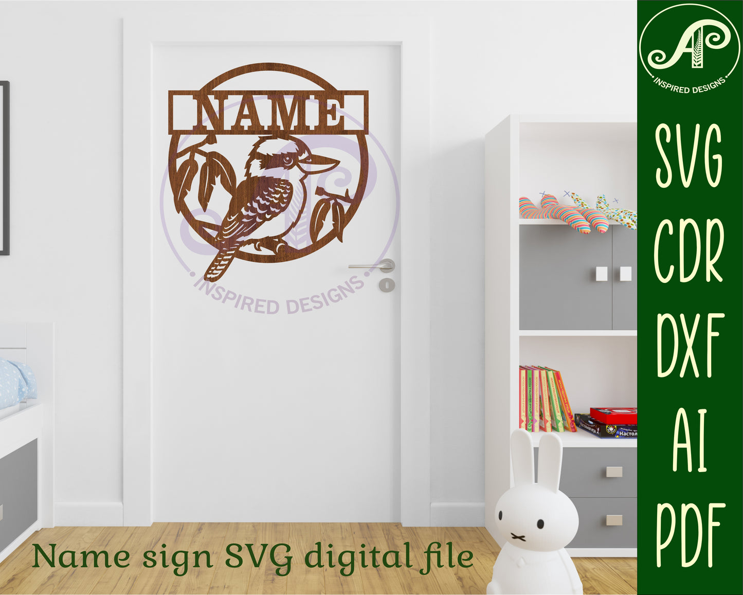 Kookaburra name wall sign. SVG / DXF / AI / PDF / CDR