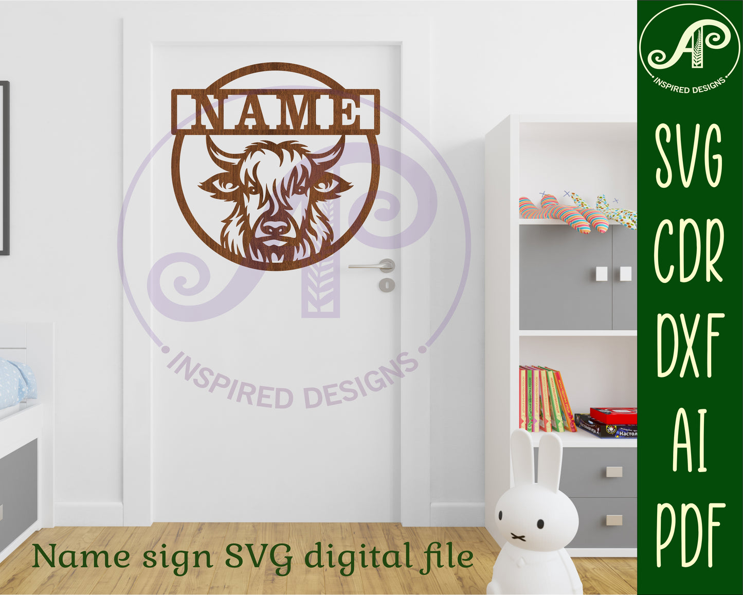 Highland cow name wall sign. SVG / DXF / AI / PDF / CDR