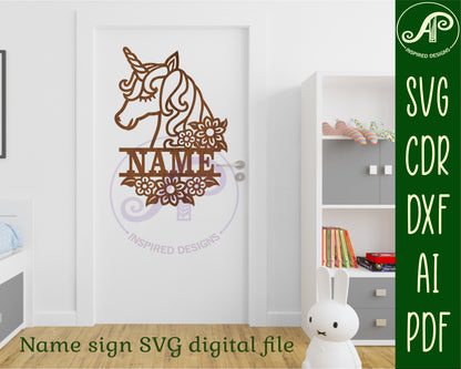 Unicorn head shape name sign SVG / DXF / AI / PDF / CDR