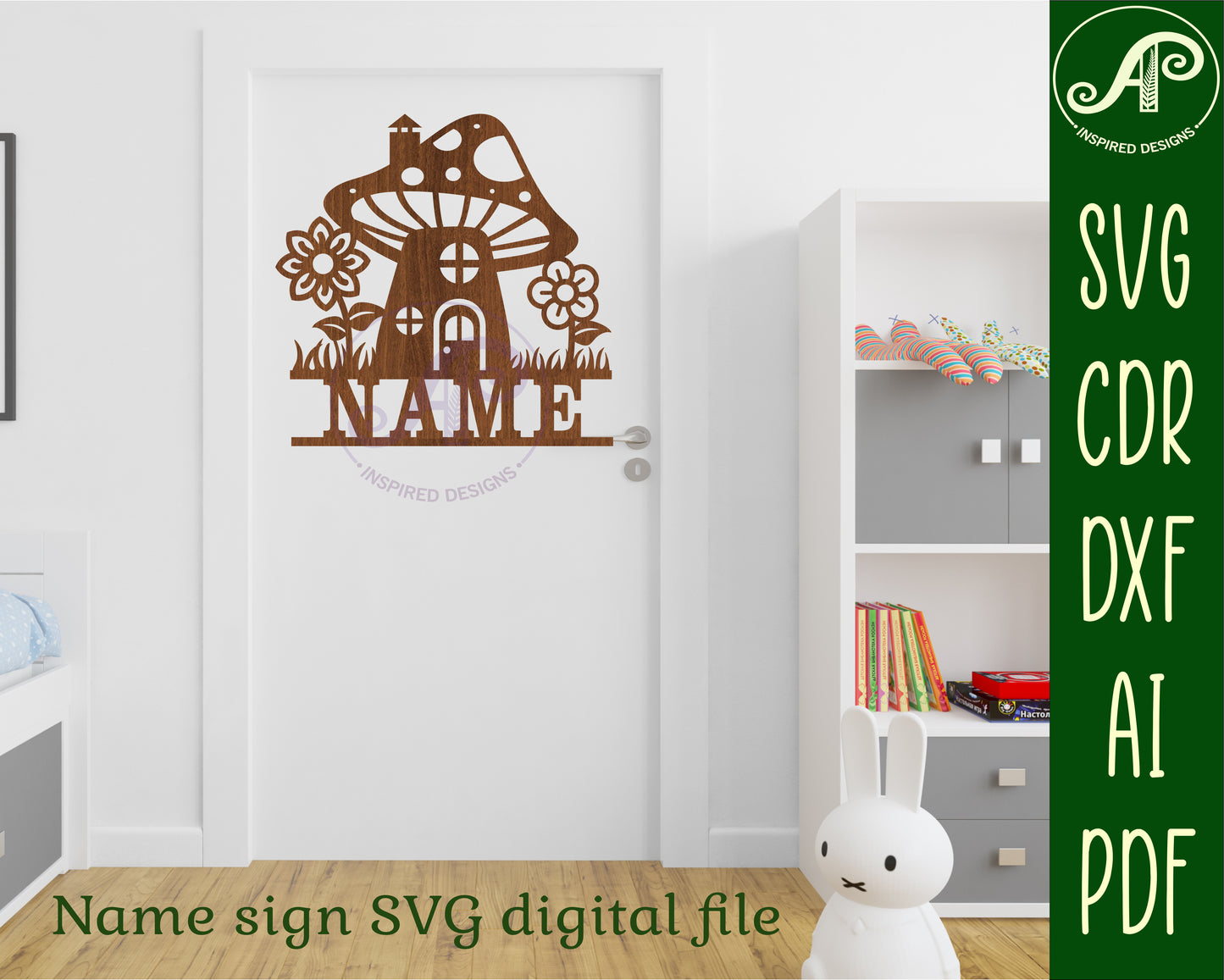 Mushroom house shape name sign SVG / DXF / AI / PDF / CDR