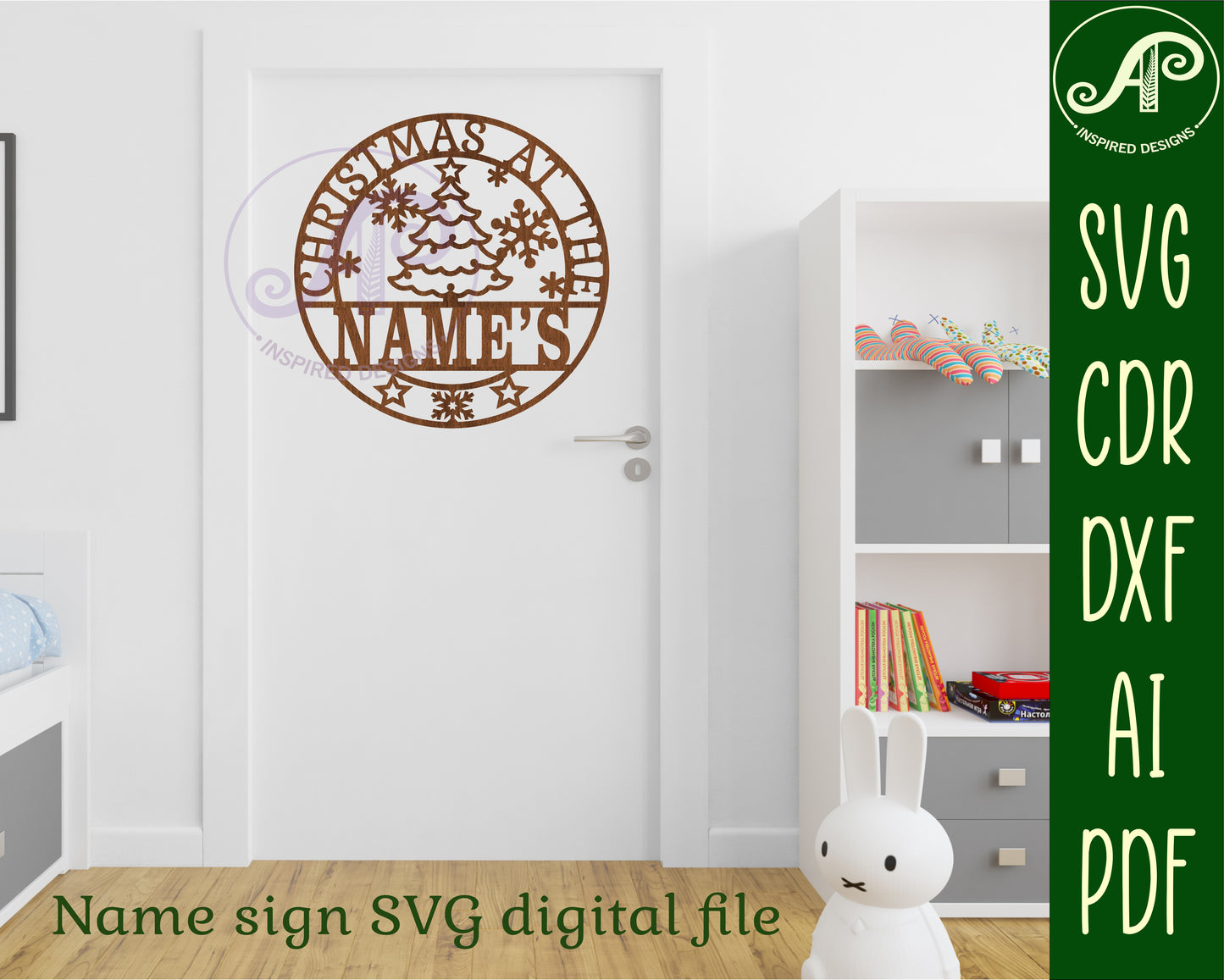 Christmas name wall sign - tree design. SVG / DXF / AI / PDF / CDR