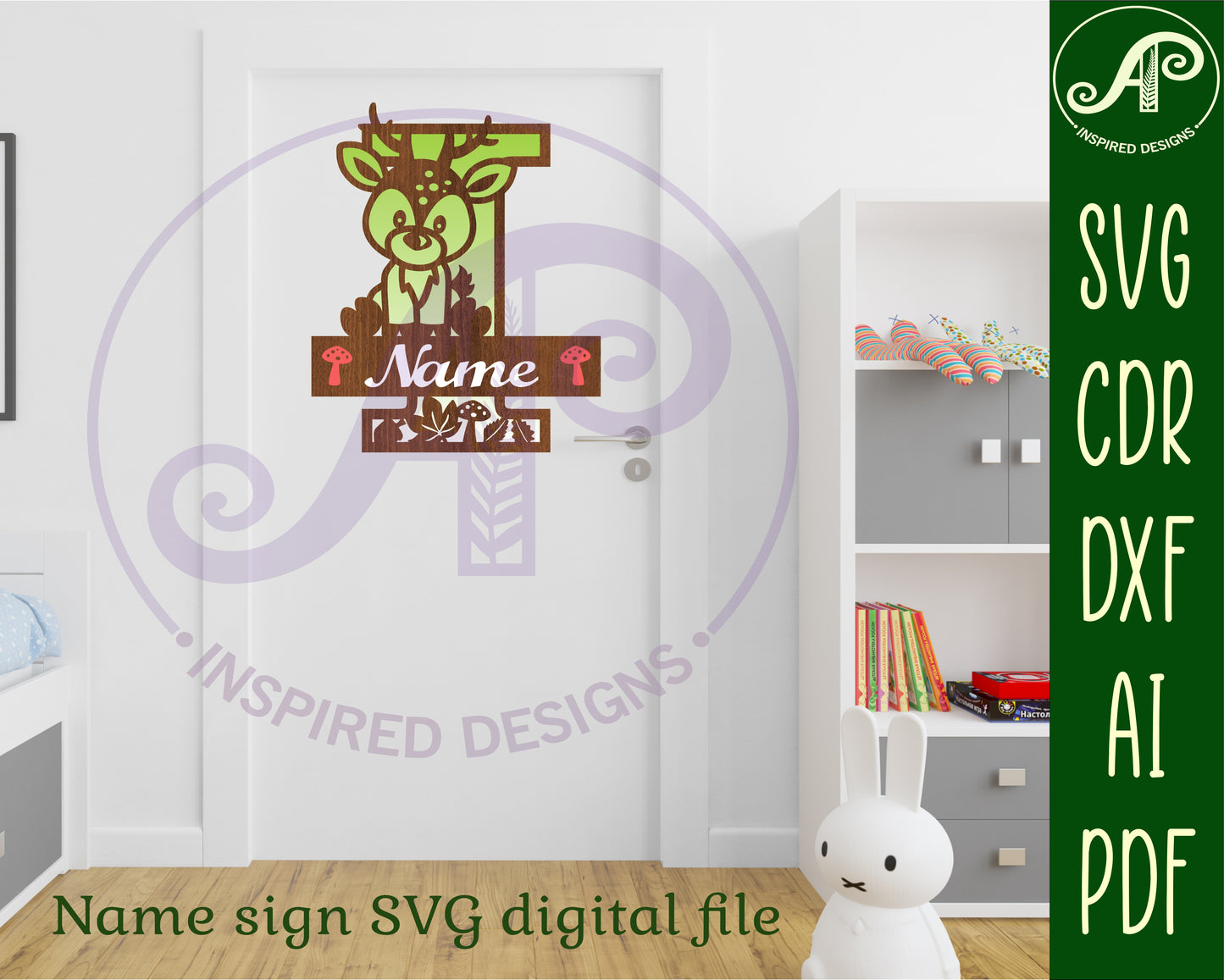 Deer layered monogram sign SVG / DXF / AI / PDF / CDR