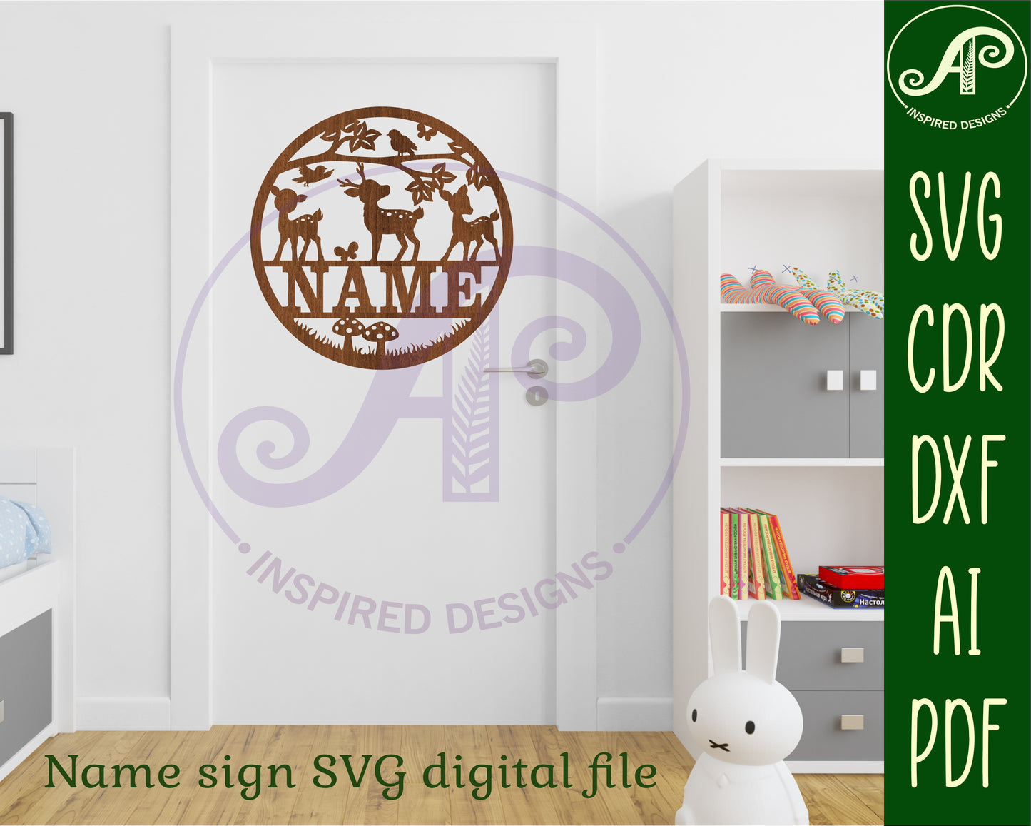 Woodland deer name wall sign. SVG / DXF / AI / PDF / CDR