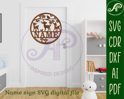 Woodland deer name wall sign. SVG / DXF / AI / PDF / CDR