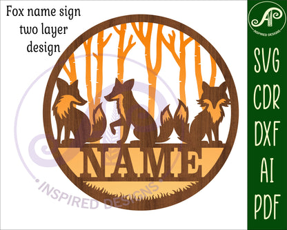 Two layer foxes name wall sign. SVG / DXF / AI / PDF / CDR