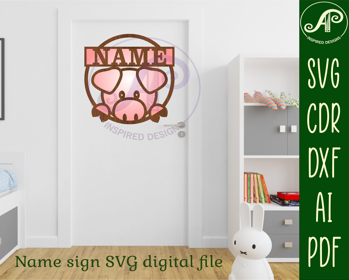 Pig single name wall sign. SVG / DXF / AI / PDF / CDR