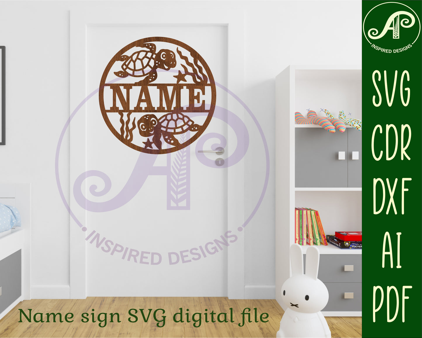 Cute Turtles name wall sign. SVG / DXF / AI / PDF / CDR