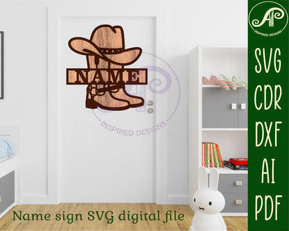 Cowboy boots and hat design shape name sign SVG / DXF / AI / PDF / CDR